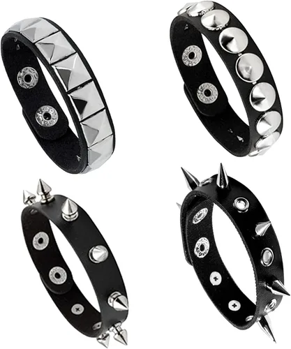 Vista 2 de MILAKOO Pulseras de cuero punk para hombres y mujeres, pulsera de remache de hip hop, pulsera ajustable, Cuero sintético, No es una piedra preciosa