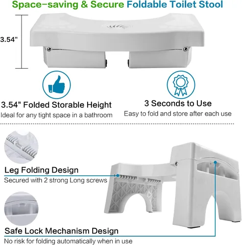 Vista 7 de Taburete plegable para inodoro para adultos, taburete portátil resistente Blanco