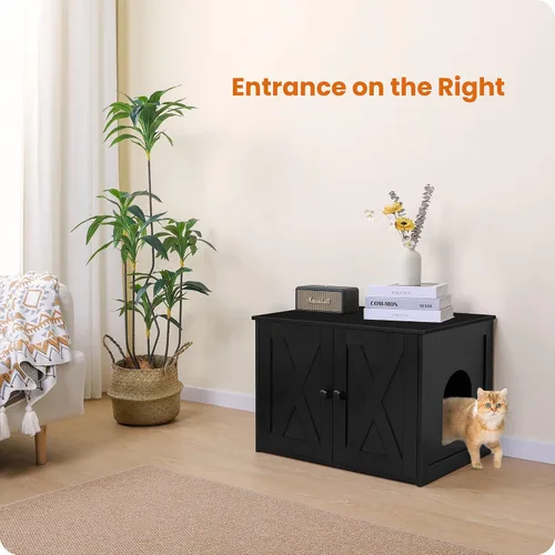Vista 2 de Caja de arena para gatos Dwanton, mueble oculto para caja de arena para gatos, entrada reversible puede estar en el lado izquierdo o derecho, baño