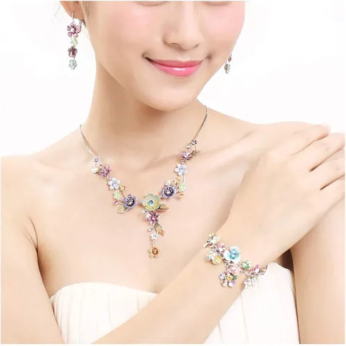 Vista 7 de Glamorousky Pulsera de flores con cristales austriacos multicolor y dijes de flores Cristal Circonita cúbica