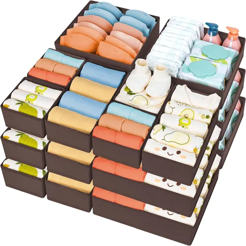 Vista 20 de DIMJ Organizador de cajones para ropa, paquete de 12 unidades, organizadores plegables para bebé, organizador de almacenamiento y cómoda para Beige