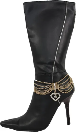 Vista 6 de TFJ - Pulsera de moda occidental para mujer, cadena de metal dorado, dije de corazón plateado, Metal