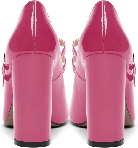 Vista 4 de SHOWFOREST Zapatos de tacón alto con correa ajustable y puntera redonda para mujer, de 4 pulgadas