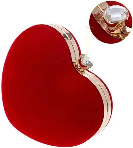 Vista 5 de Bolsos de mano de terciopelo en forma de corazón para mujer, bolsa de fiesta de noche con cadena para el hombro