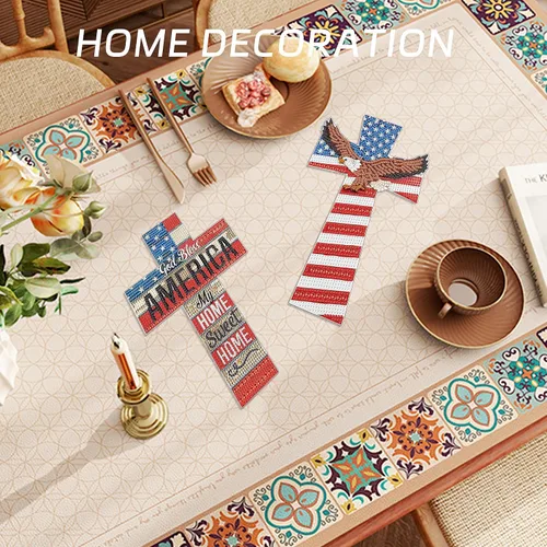Vista 6 de Paquete de 2 kits de pintura de diamantes cruzados 5D DIY pintura de diamante cruz forma especial kit de arte de diamantes patrióticos bandera