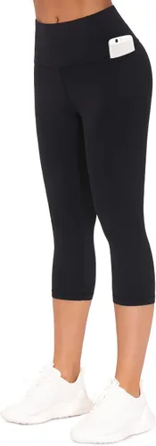 Vista 2 de THE GYM PEOPLE Leggings capri de cintura alta con control de abdomen para mujer