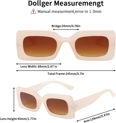 Vista 4 de Dollger Lentes de sol rectangulares para mujeres y hombres, estilo retro, gruesos, Y2K, lentes de sol rectangulares de los años 90 y 00, color rosa