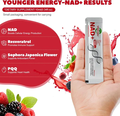 Vista 5 de Suplemento líquido NAD+ de 1000 mg con resveratrol orgánico, ribósido de nicotinamida y PQQ, CoQ10, ALA, Boost Energy Focus, reparación del ADN