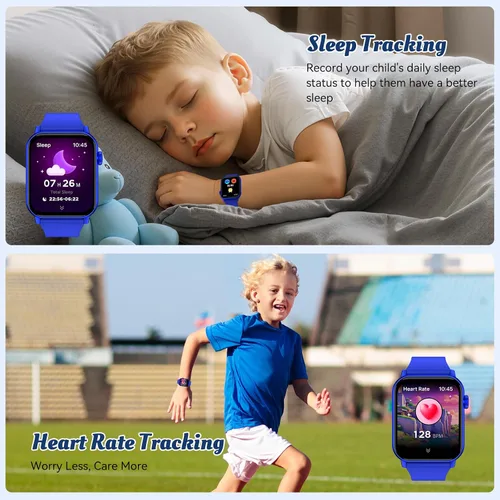 Vista 4 de Reloj inteligente para niños, 12 juegos de rompecabezas con pantalla táctil HD, contador de pasos, monitor de frecuencia cardíaca y sueño, linterna