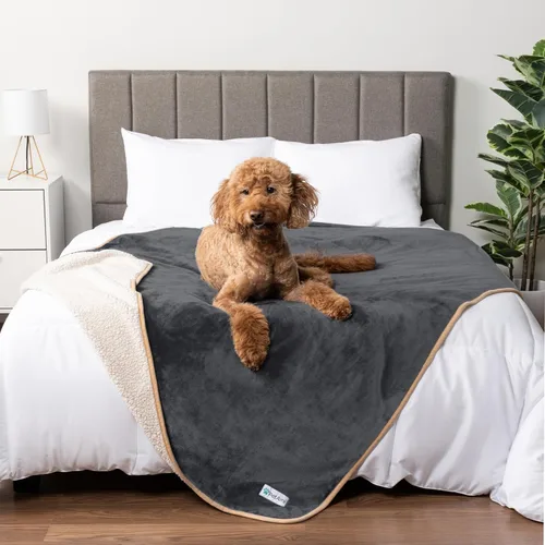 Vista 37 de PETAMI Manta impermeable de forro polar Sherpa para gatos y perros, color beige, talla S