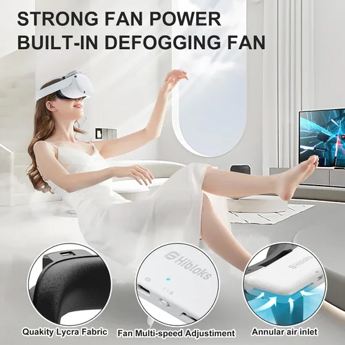 Vista 2 de Hibloks Quest 2 Fan Cooling Mask for MetaOculus Quest 2 Accessories, Circulated Ventilation Eliminates Glasses Fogging Defogger