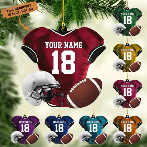 Vista 16 de Adornos de fútbol personalizados, hombreras y casco, adorno de Navidad, regalo de jugador estadounidense, regalo para niños y niñas, decoración
