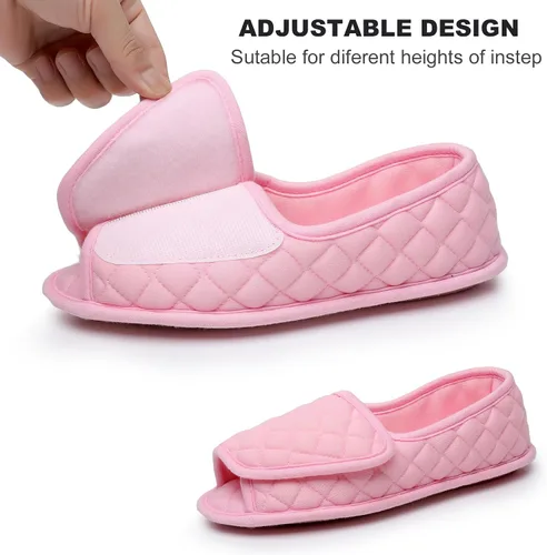 Vista 40 de Git-up -Pantuflas para mujer con diabetes/artritis/edema, cierre ajustable, espuma viscoelástica, punta abierta, extra ancha