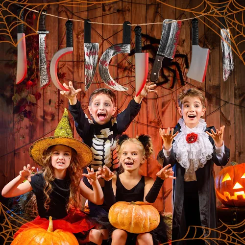 Vista 4 de Vinsot Juego de cuchillos de plástico de Halloween de 9 piezas, accesorios