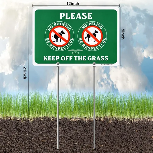 Vista 3 de MUXYH Letrero de perro de doble cara con texto en inglés «Please Be Respectful, Keep Off The Grass», de construcción de metal, 12 x 9 pulgadas