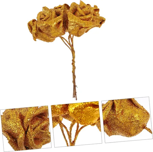 Vista 8 de Zerodeko Rosas rosas artificiales a granel paquete de 50 cabezas de flores PE material boda decoración del hogar Dorado