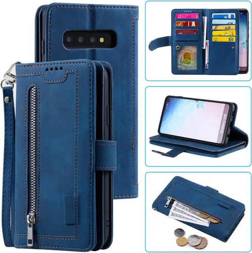 Vista 18 de UEEBAI Funda tipo cartera para Samsung Galaxy S9 Plus, Retro 9 ranuras para tarjetero con cremallera, bolsillo de piel sintética, cierre magnético