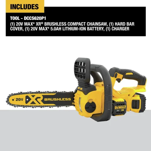 Vista 2 de DEWALT Kit de motosierra MAX* XR de 20 V, batería de 5 Ah, 12 pulgadas (DCCS620P1)