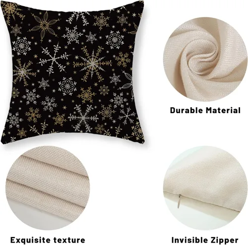 Vista 7 de Fundas de almohada de Navidad de 18x18 Juego de 2 Cojines dorados de copo de nieve de invierno Fundas de almohada negras Cojines decorativos de Copo