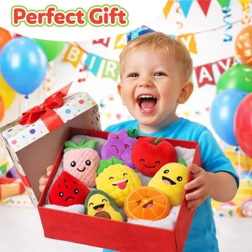 Vista 8 de Juguetes sensoriales para niños, paquete de 8 mini frutas de peluche suave para niñas o niños como decoraciones de fiesta, juguetes de simulación