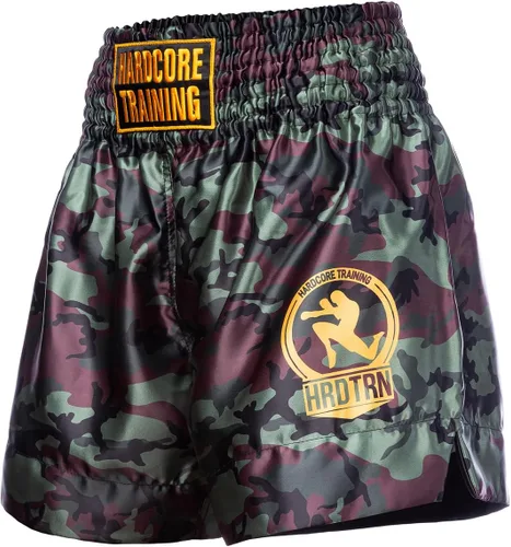 Vista 4 de Hardcore Training Pantalones cortos clásicos de Muay Thai Negro Blanco Rojo Camo Azul Kick Boxing MMA Combat Sport Sparring Trunks