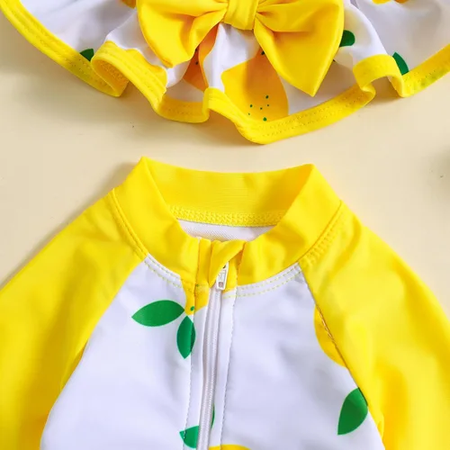 Vista 49 de Traje de baño de una pieza con cremallera de manga larga para bebé niña con gorro
