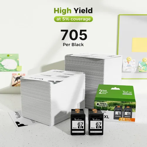 Vista 3 de 67XL Cartucho de tinta negro de repuesto para HP Ink 67 Black 67XL HP67XL HP67 Cartuchos de tinta para HP DeskJet 2855e 2827e 4227e 4255e 1255 Envy
