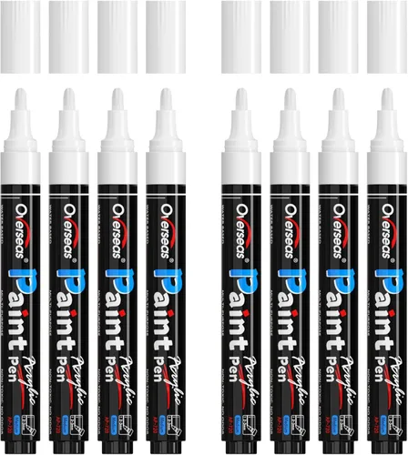 Vista 12 de Overseas - Marcadores de pintura acrílica negra, paquete de 8, bolígrafos de pintura de punta media Waterproof, Quick Dry, Fade Resistant, Non