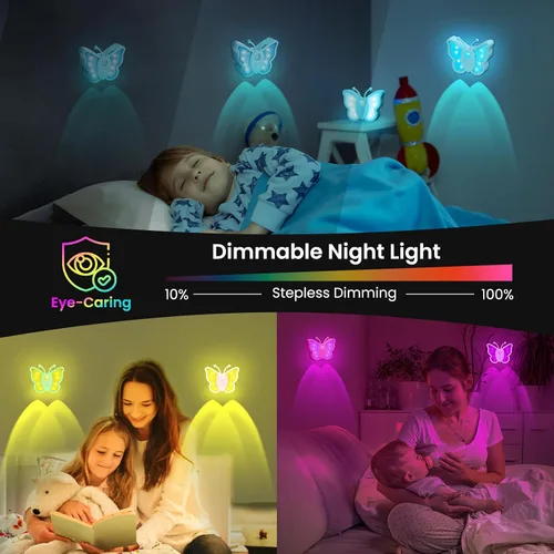 Vista 4 de LOFTEK Luz Nocturna de Mariposa, Luz Nocturna Recargable con Sensor de Movimiento, 2 Modos de Color y Luz Nocturna RGB Ajustable, Se Pega