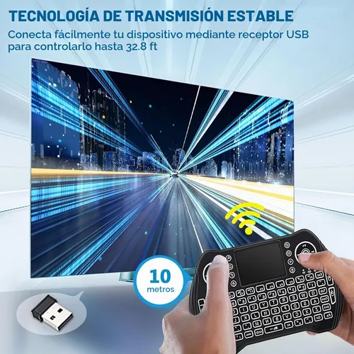 Vista 2 de EASYTONE Mini teclado inalámbrico retroiluminado con panel táctil y mouse combinado con batería recargable de iones de litio teclas multimedia