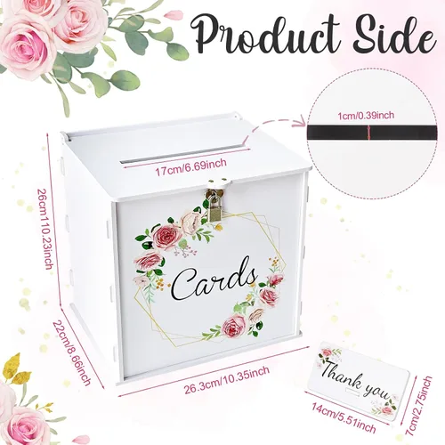 Vista 2 de OurWarm Caja de tarjetas de boda blanca de PVC con cerradura, caja de tarjeta de regalo para recepción de boda, caja de sobres de dinero de boda