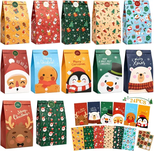 Vista 8 de Shintop 30 bolsas de regalo de Halloween con calcomanías, bolsas de papel