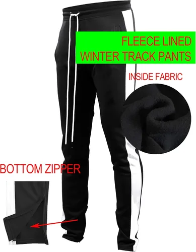 Vista 2 de SCREENSHOT Mens Hip Hop Premium Slim Fit Winter Fleece Lined Track Pants - Athletic Jogger Bottoms with Side Taping