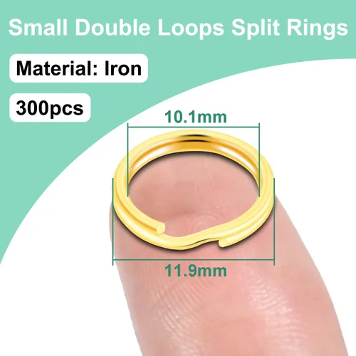 Vista 2 de 300 llaveros pequeños dorados de 1/2 pulgada, anillos divididos de doble bucle, mini llavero de metal para llavero, etiqueta de collar de mascotas