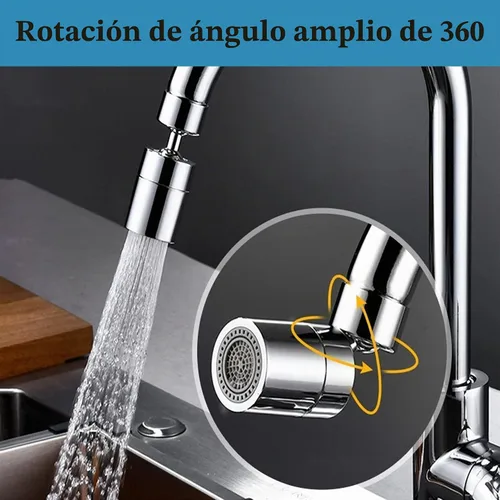 Vista 2 de Cabezal rociador de grifo de cocina y lavabo, rociador giratorio de doble función de 360°, aireador de grifo giratorio de ángulo grande de 80