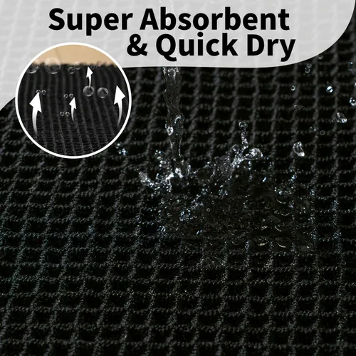 Vista 6 de Alfombra de baño negra – Alfombra de baño antideslizante y lavable, súper absorbente y de secado rápido, pequeña alfombra de baño bohemia para Negro