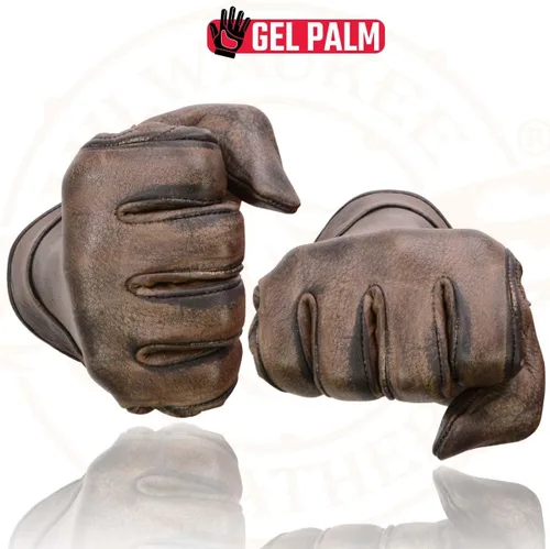 Vista 6 de Milwaukee Leather MG7512 Men's Brown Leather Gel Padded Palm Short Wrist Motorcycle Hand Gloves W/ ‘Full Panel Cover