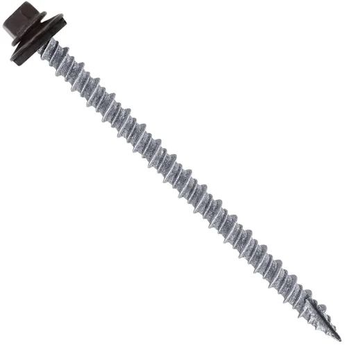 Vista 214 de Tornillos para techos de metal gris ABC 10 x 1 - Cabezal hexagonal - Arandela EPDM - Arandela de arranque automático/roscado - 1 bolsa - 250