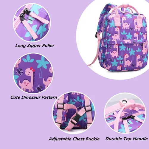 Vista 2 de Linda mochila preescolar para niños pequeños, mochila escolar de dinosaurio, unicornio para niñas, niños, guardería, bolsa de viaje, Dinosaurio