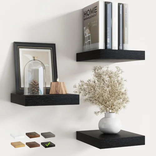 Vista 45 de Estantes flotantes cuadrados de 8 pulgadas para pared, paquete de 3, estantes de baño con veta de madera de 8"D con soportes invisibles, estantes