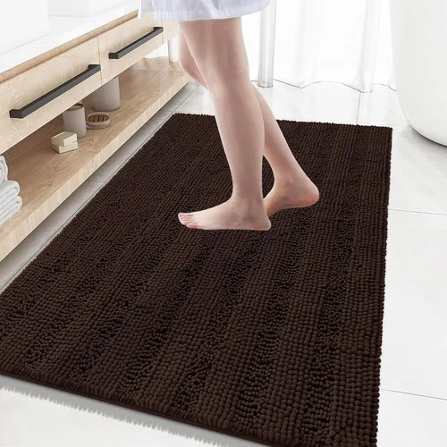 Vista 250 de Grandaily Alfombras de baño de felpilla a rayas de 24 x 16 pulgadas, extra gruesas y suaves, absorbentes, parte trasera de goma, alfombra de ducha