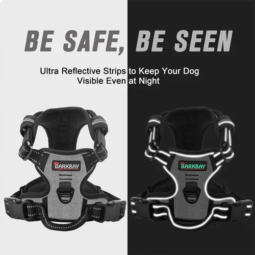 Vista 95 de BARKBAY - Arnés para perro sin tirones con clip frontal, material resistente y reflectante, asa de fácil control para pasear perros grandes