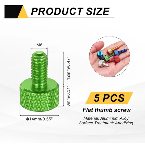 Vista 69 de MECCANIXITY 5 piezas M6x14mm Tornillos de pulgar estriado de cabeza plana, pernos de rosca completa de aleación de aluminio sólido para carcasas