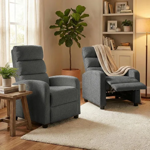 Vista 10 de Furnimart Silla reclinable manual pequeña para espacios compactos, chenilla sobrerelleno, cojín grueso, cómodo sofá reclinable individual