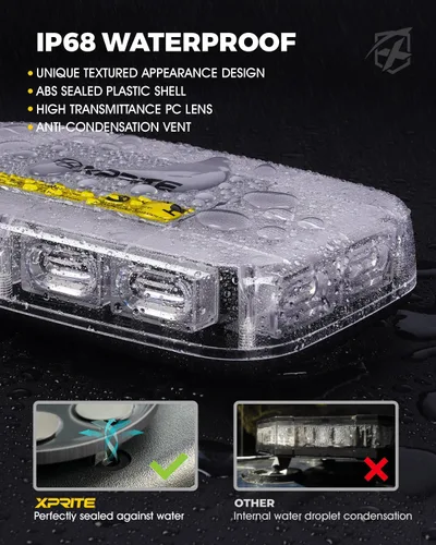 Vista 3 de Xprite - Barra de luces estroboscópicas LED de 12 pulgadas de techo mejorada con 72 LED, luz de advertencia de emergencia con base magnética