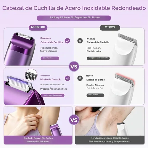 Vista 5 de Recortadora de bikini para mujer, maquinilla de afeitar eléctrica 2 en 1 y afeitadora de bikini