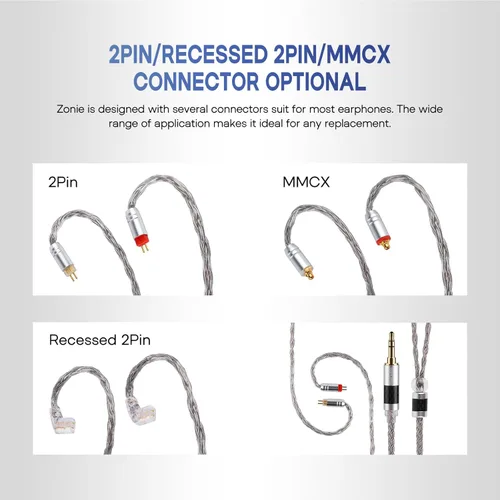 Vista 4 de Linsoul Tripowin Zonie cable SPC para auriculares de 16 núcleos, chapado en plata