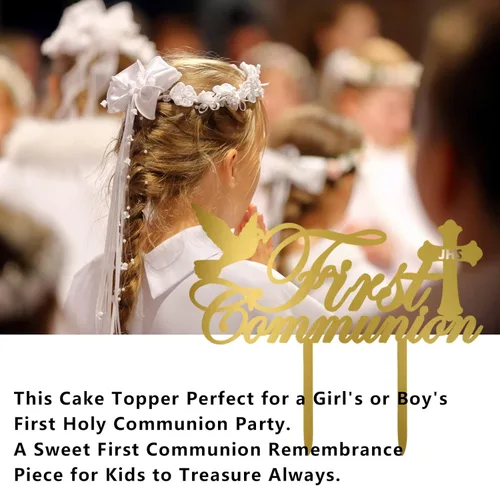 Vista 3 de Decoración para tartas de la primera comunión, acrílico reutilizable, decoración de pastel de primera comunión, bautizo para niños