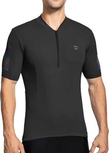 Vista 2 de BALEAF Camiseta de ciclismo para hombre, manga corta, media cremallera, para ciclismo de montaña, 4 bolsillos traseros UPF