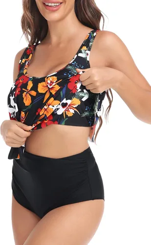Vista 2 de Tankini Swimsuits for Women Two Piece Bathing Suits Ruffled Flounce Tankini Top with High Waisted Bottom Bikini Set